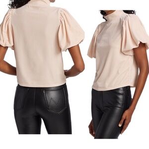 Free People Champage Toast Claudia velvet Top Puffy Sleeves Size Medium